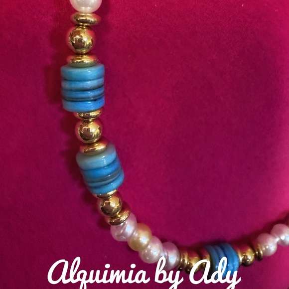 Alquimia Blue larimar and Gold NEW pearl Beaded Necklace - Picture 2 of 3